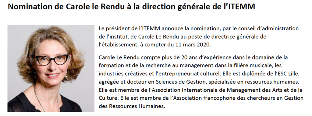 Nomination de Carole le Rendu à la direction générale de l’ITEMM
