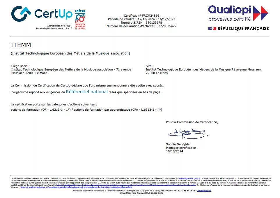 Certificat Qualiopi - ITEMM