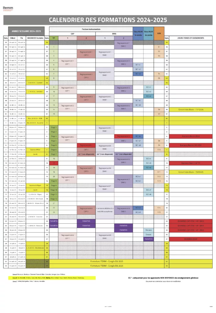 Calendrier général version ETUDIANT- ENTREPRISE ITEMM 2024-2025